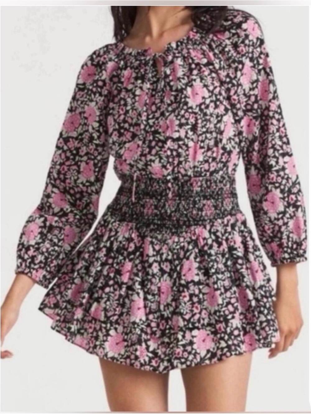 LoveShackFancy Raspberry Spice Latte XS Ruffled Floral Mini Dress 100% Cotton